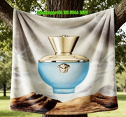 Versace Turquoise Blue Medusa Bottle Printed Flannel Sofa Throw Blanket IMG_1641